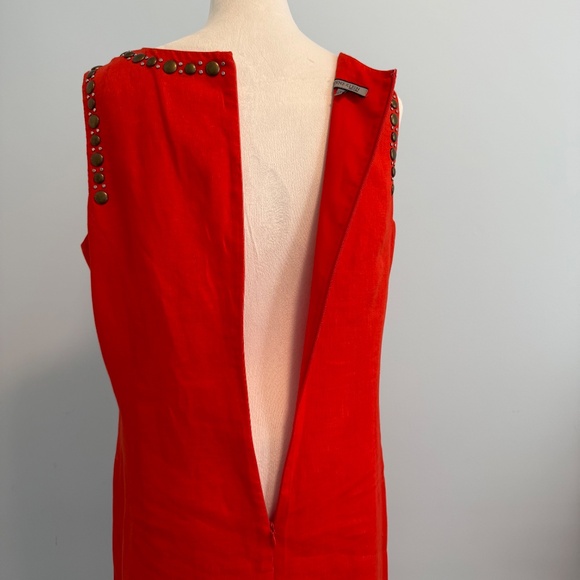 Anne Klein 100% Linen Sleeveless Embellished Red‎ Lined Dress Size 12 - Picture 6 of 12